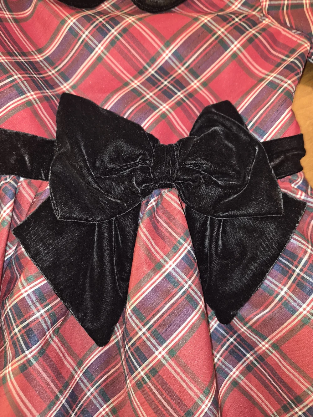 NWOT Girls Gymboree Red Plaid Holiday Christmas Dress Black Velvet Bow Sz 10
